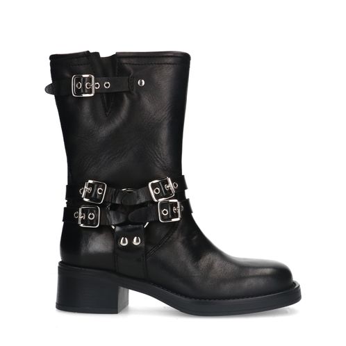 Zwarte buckle biker enkelboots