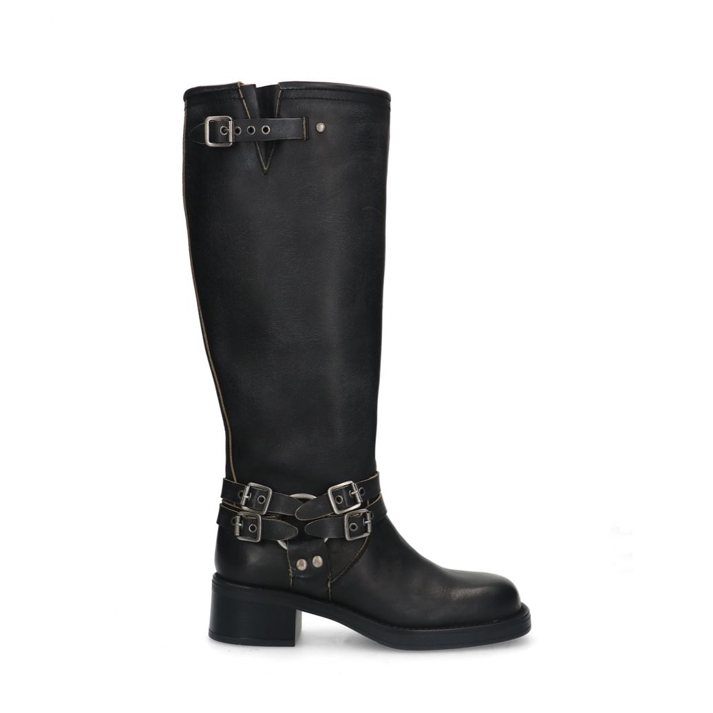 Zwarte wide fit buckle biker boots