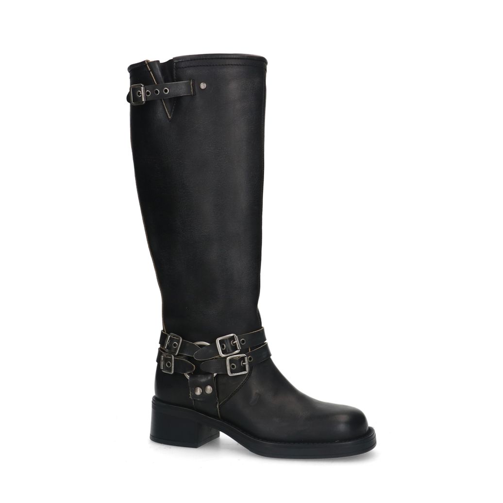 Zwarte wide fit buckle biker boots