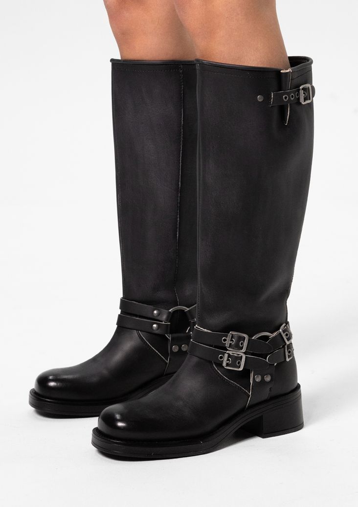 Zwarte wide fit buckle biker boots