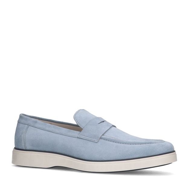 Lichtblauwe suède penny loafers