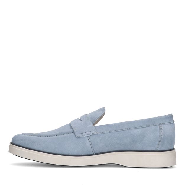 Lichtblauwe suède penny loafers