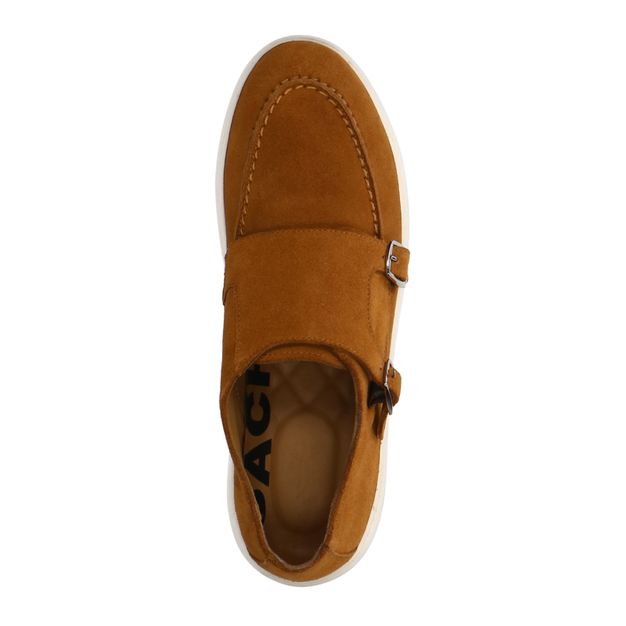 Cognacfarbene Monk-Sneaker aus Veloursleder