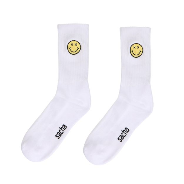 Chaussettes de sport avec smiley - blanc