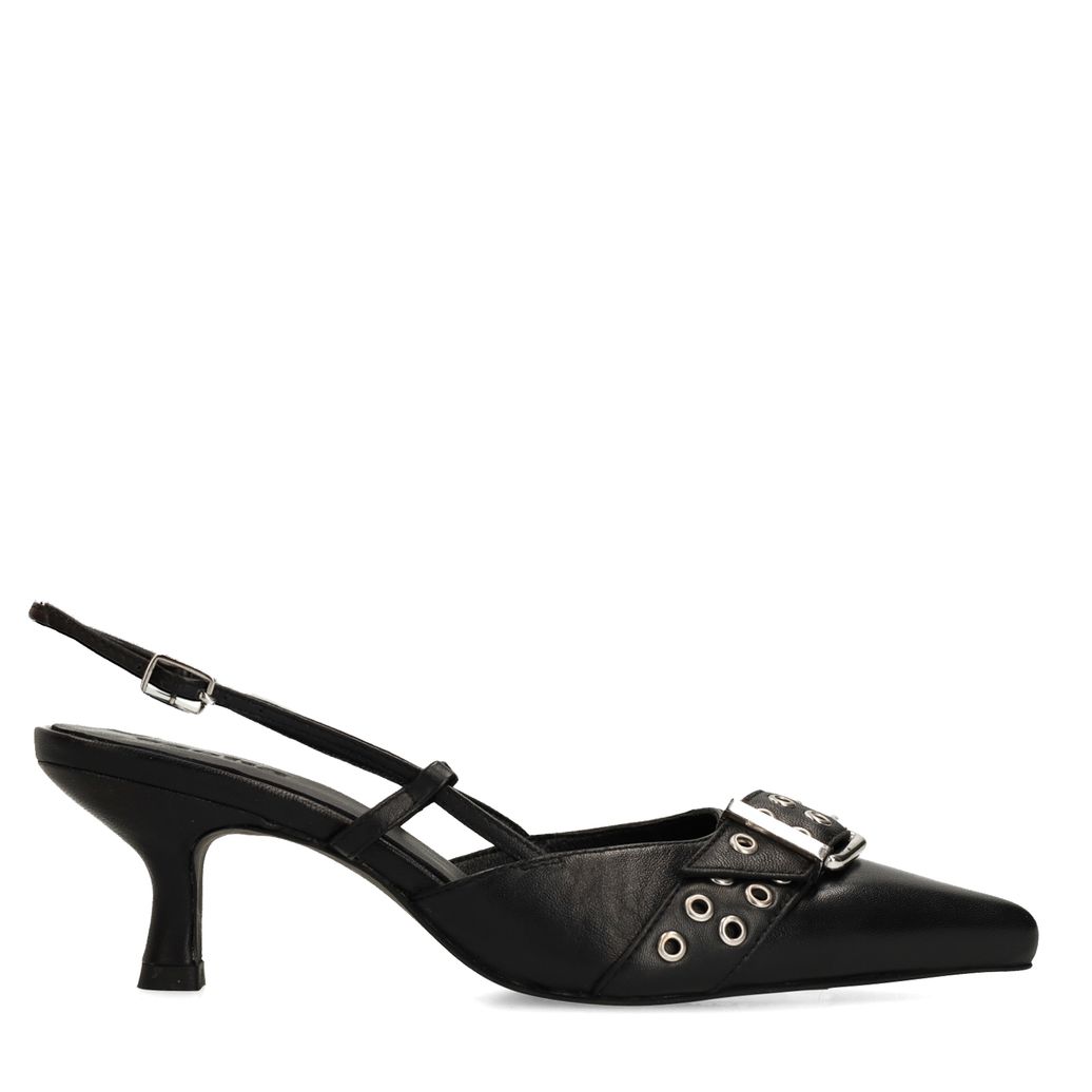 Zwarte buckle slingbacks met kitten heel