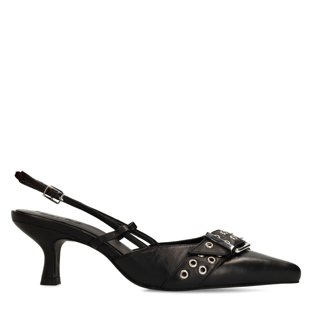 Zwarte buckle slingbacks met kitten heel