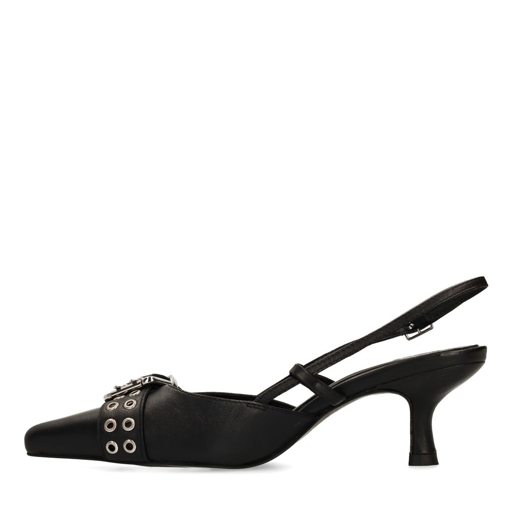 Zwarte buckle slingbacks met kitten heel