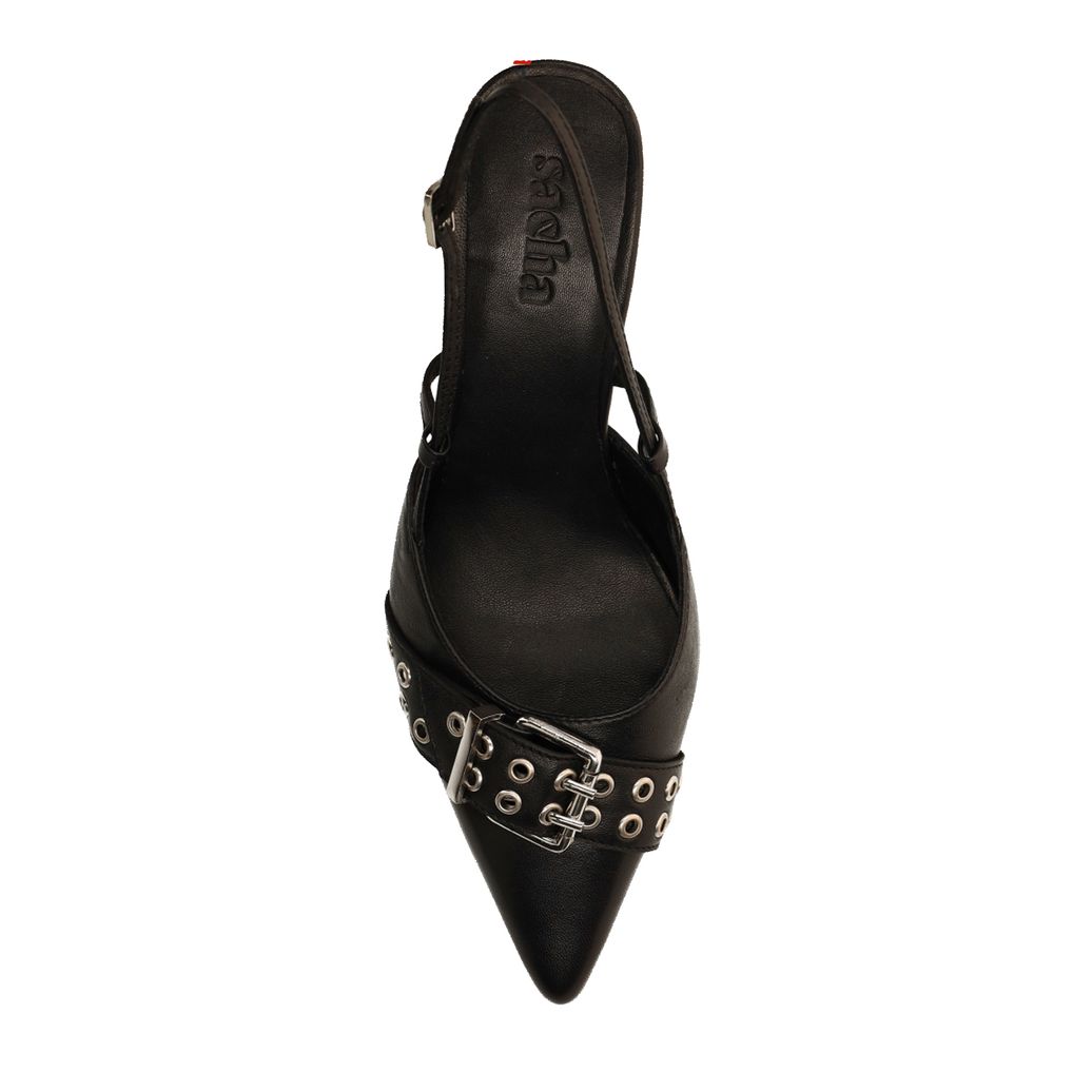 Zwarte buckle slingbacks met kitten heel