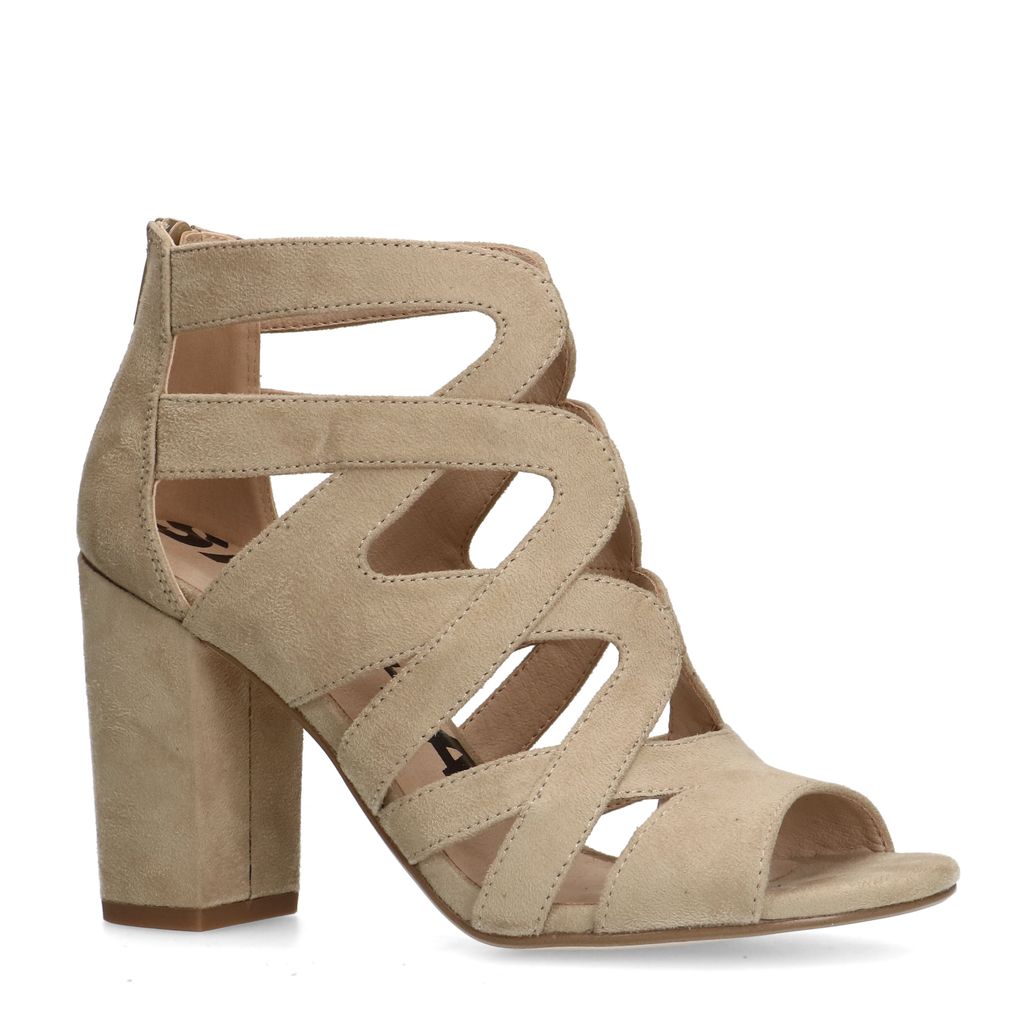 Sandales ajourées daim à talon - beige