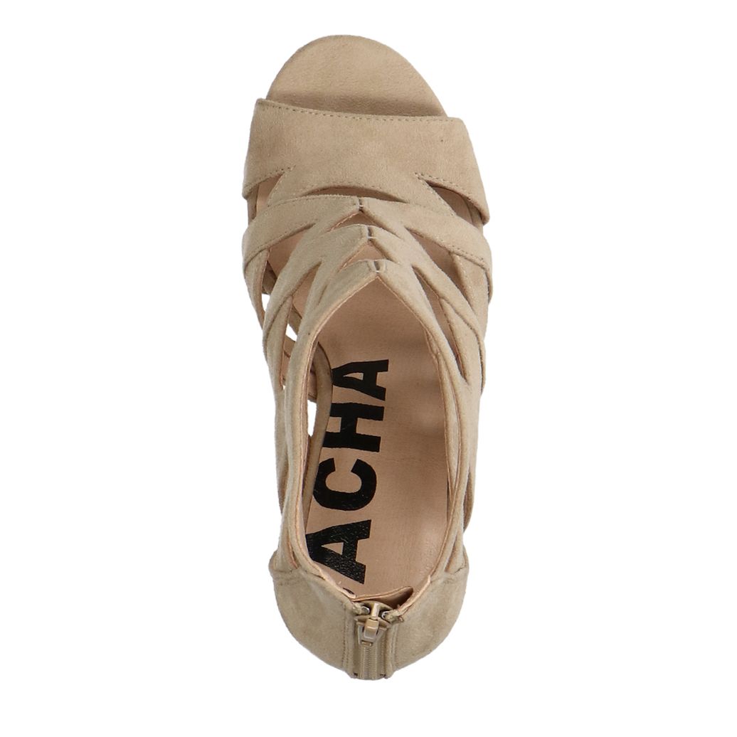 Sandales ajourées daim à talon - beige