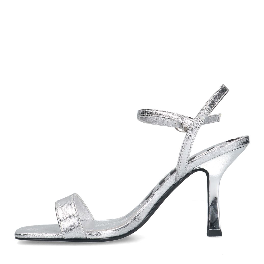 Zilveren metallic sandalen met hak