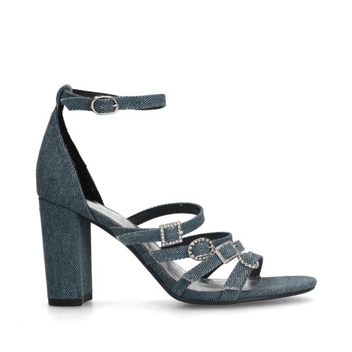 Denim strass sandalen met hak