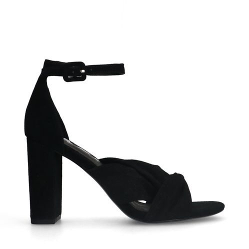 Schwarze Veloursleder-Sandaletten mit Knoten-Detail