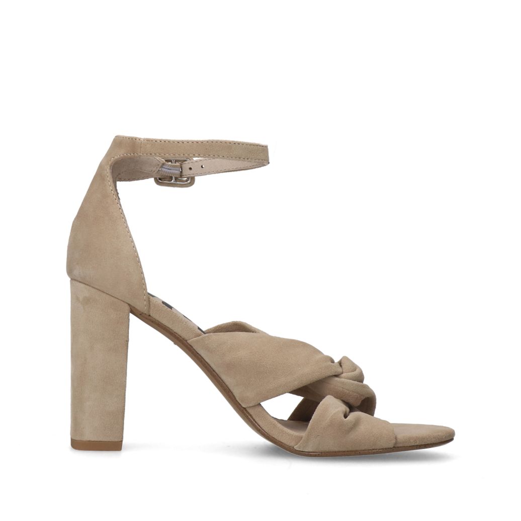Sandales à talon en daim avec nœud - beige