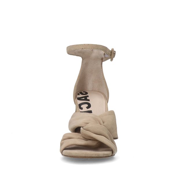 Beigefarbene Veloursleder-Sandaletten mit Knoten-Detail