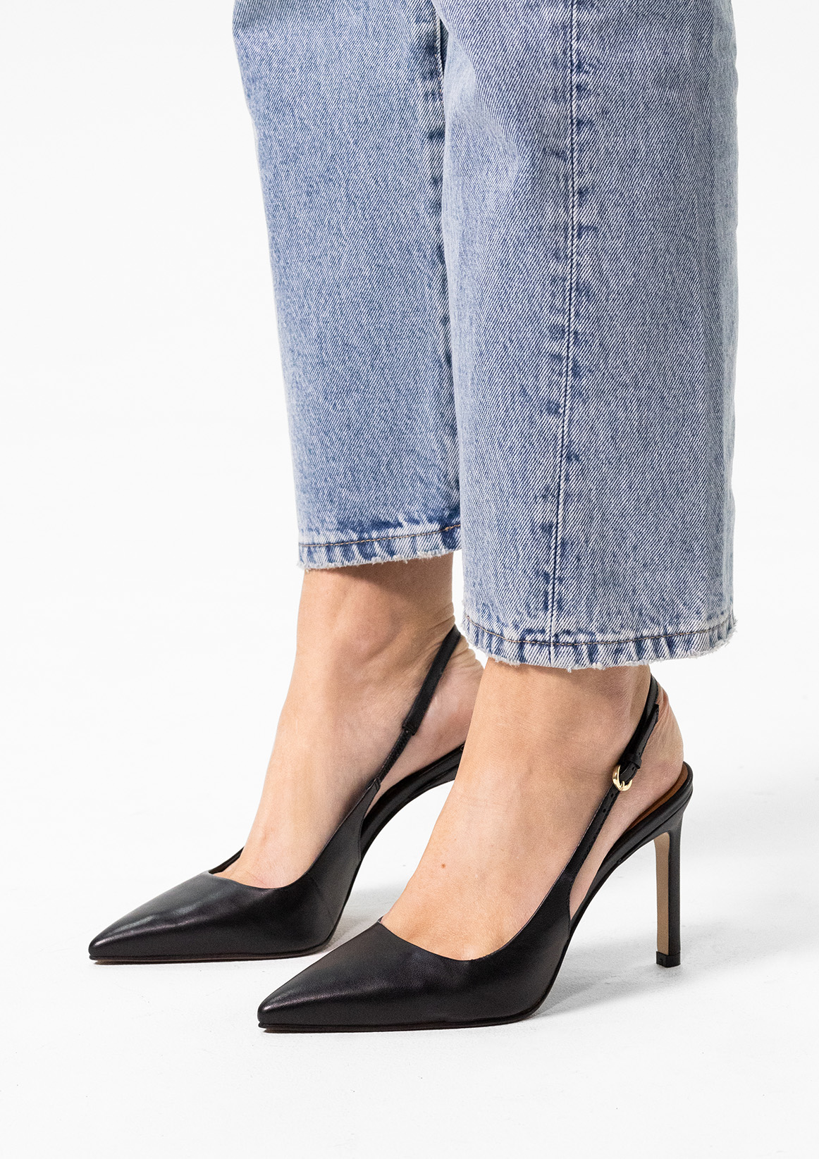 Pumps Sacha Hakken Zwarte Leren Slingback Pumps