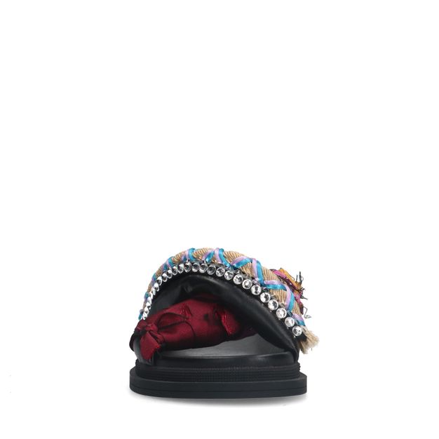 Zwarte leren slippers met multicolor details