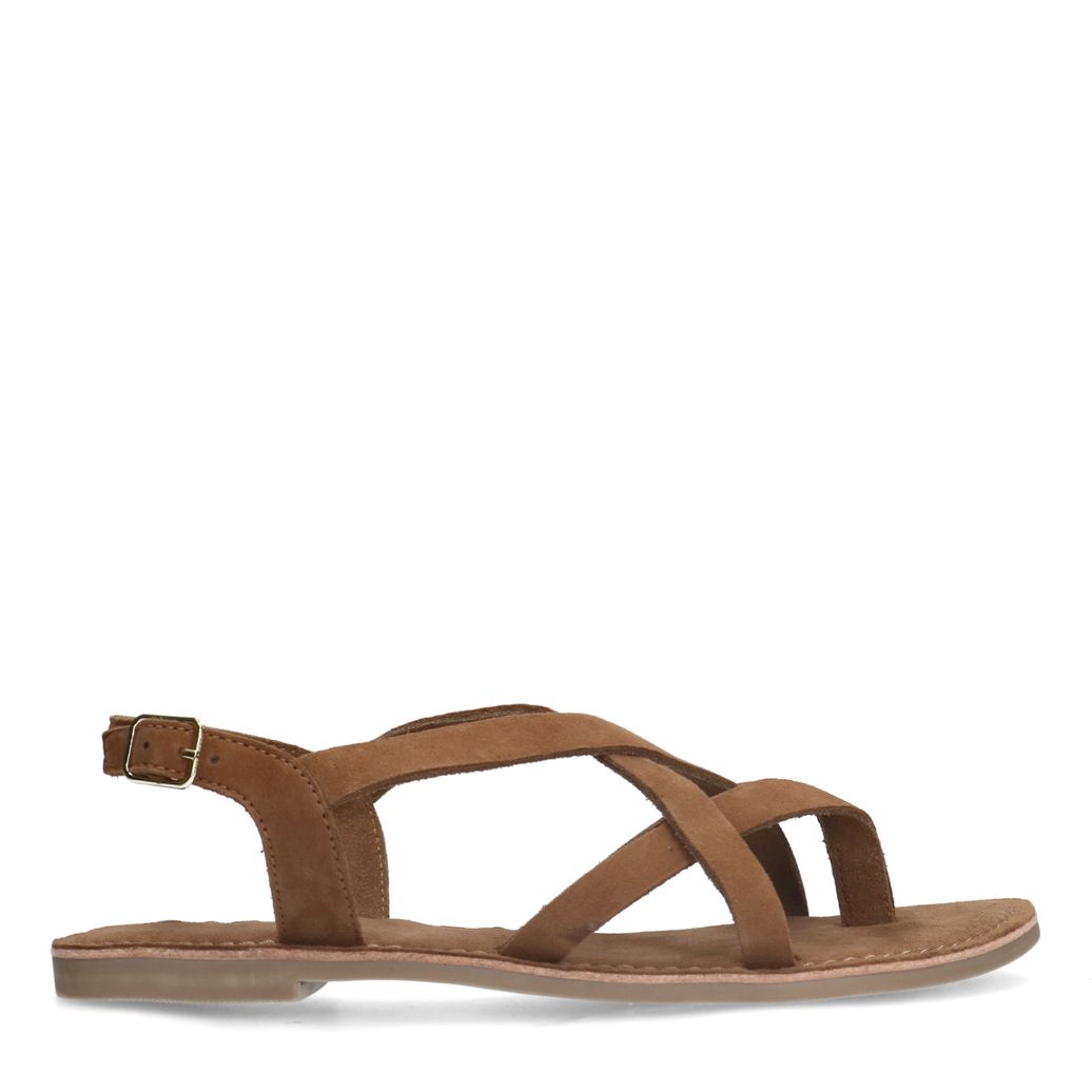 Cognacfarbene Sandalen mit gekreuzten Riemchen