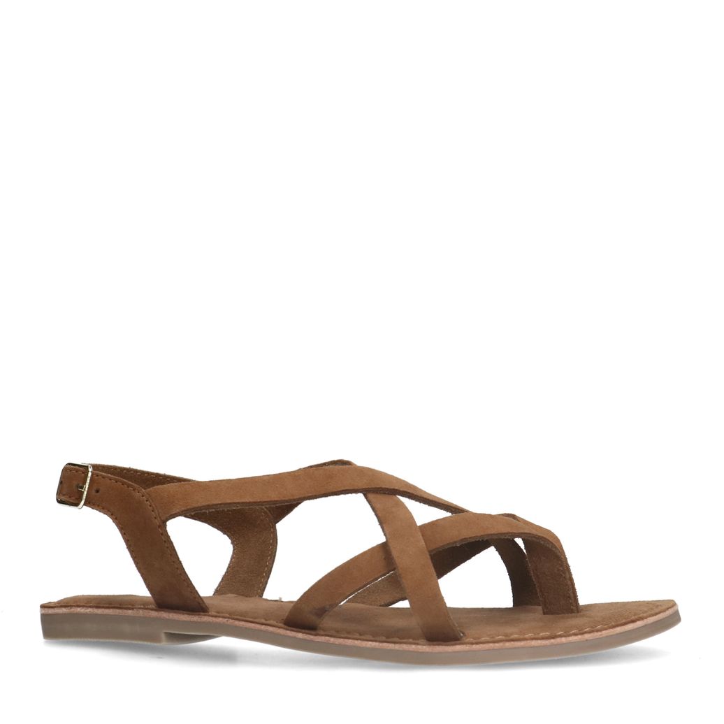 Cognacfarbene Sandalen mit gekreuzten Riemchen