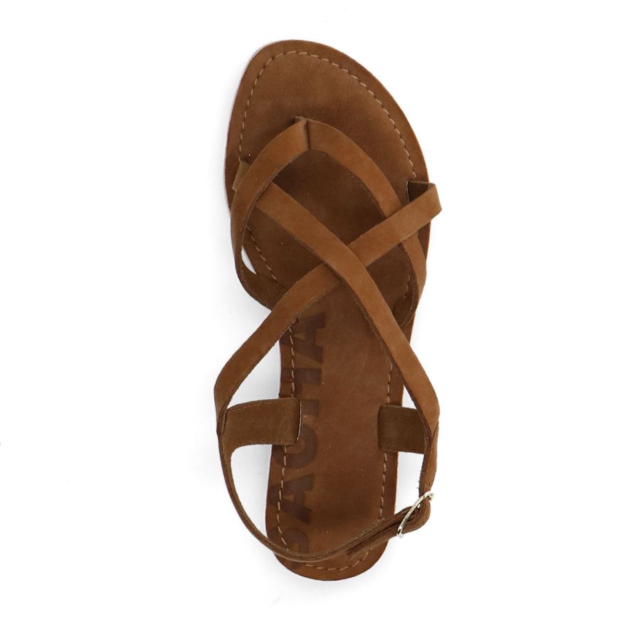 Cognacfarbene Sandalen mit gekreuzten Riemchen