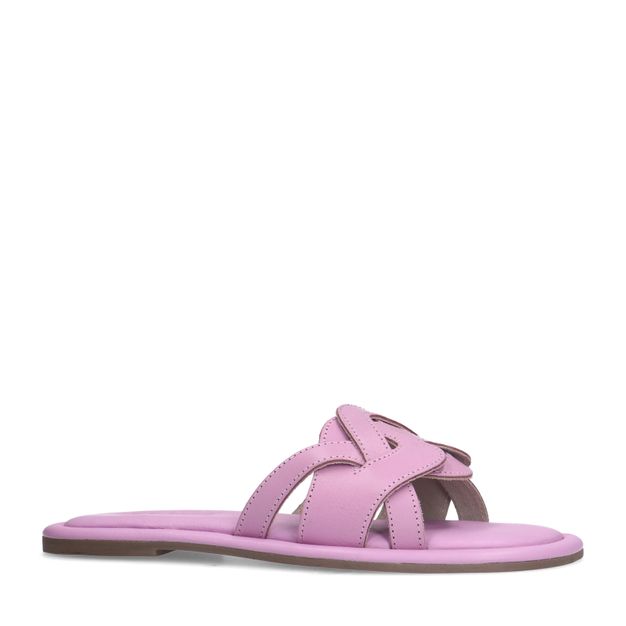 Roze leren slippers