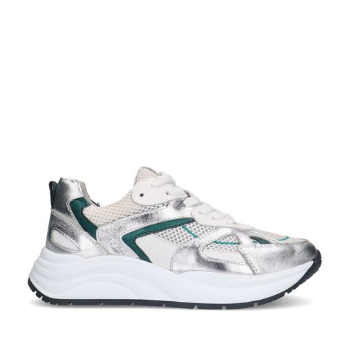Silberfarbene Sneaker mit grünen Details