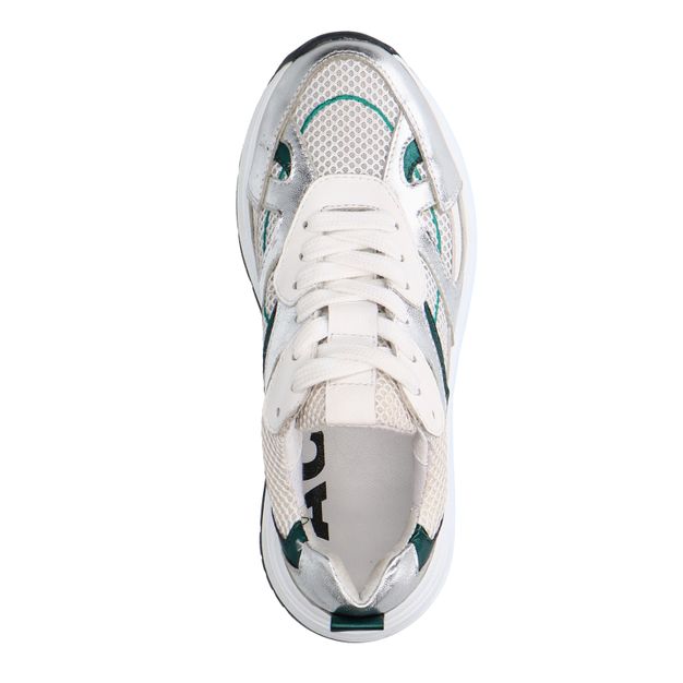 Zilveren sneakers met groene details