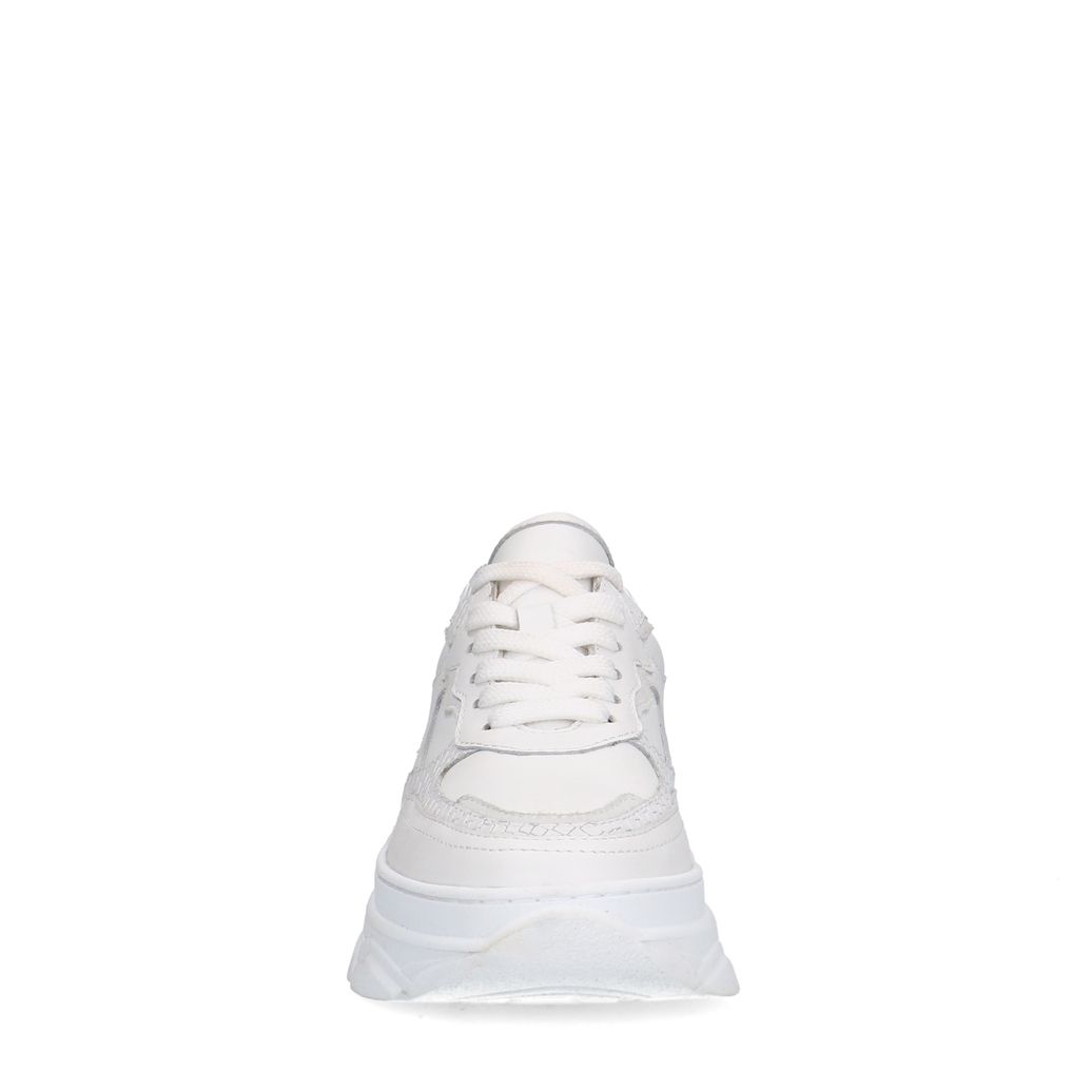 Witte leren chunky sneakers met croco details