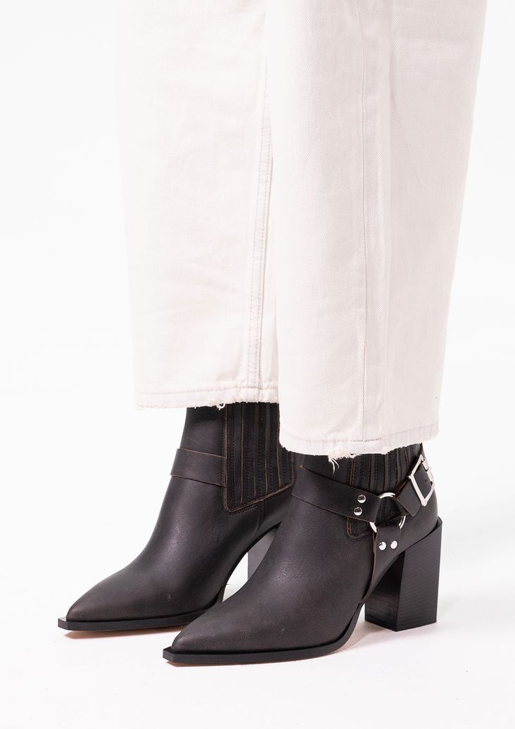 Zwarte leren western laarsjes met buckle