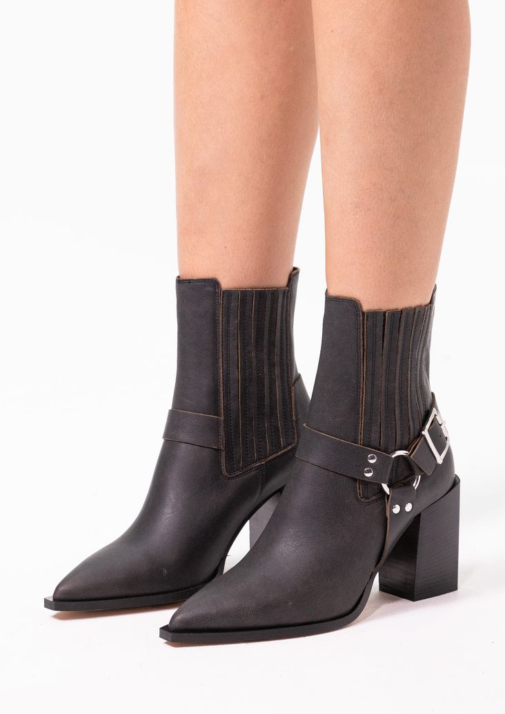Zwarte leren western laarsjes met buckle