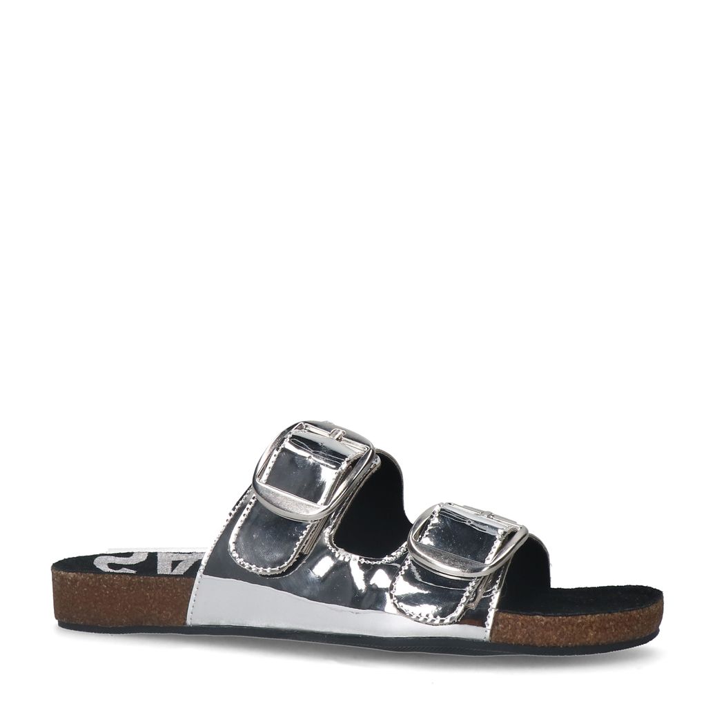 Zilveren metallic sandalen met gespen