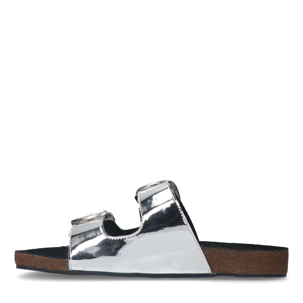 Zilveren metallic sandalen met gespen