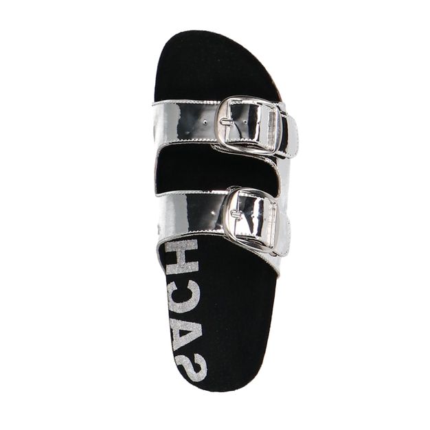 Silberfarbene Metallic-Sandalen mit Schnallen