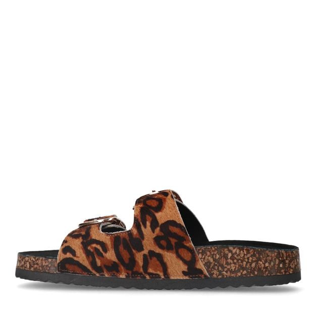 Coming soon - Leren slippers met luipaardprint
