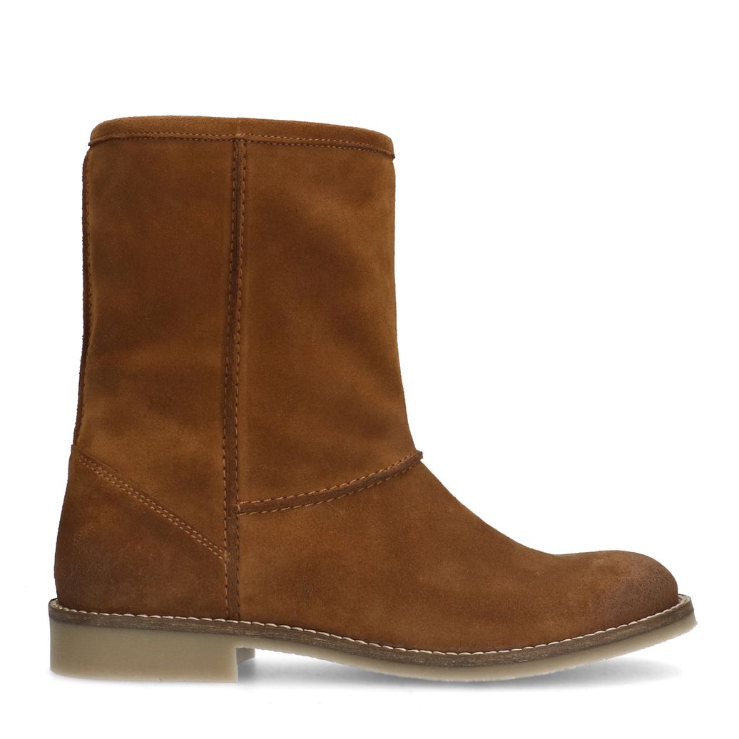 Cognac suède enkelboots met imitatiebont