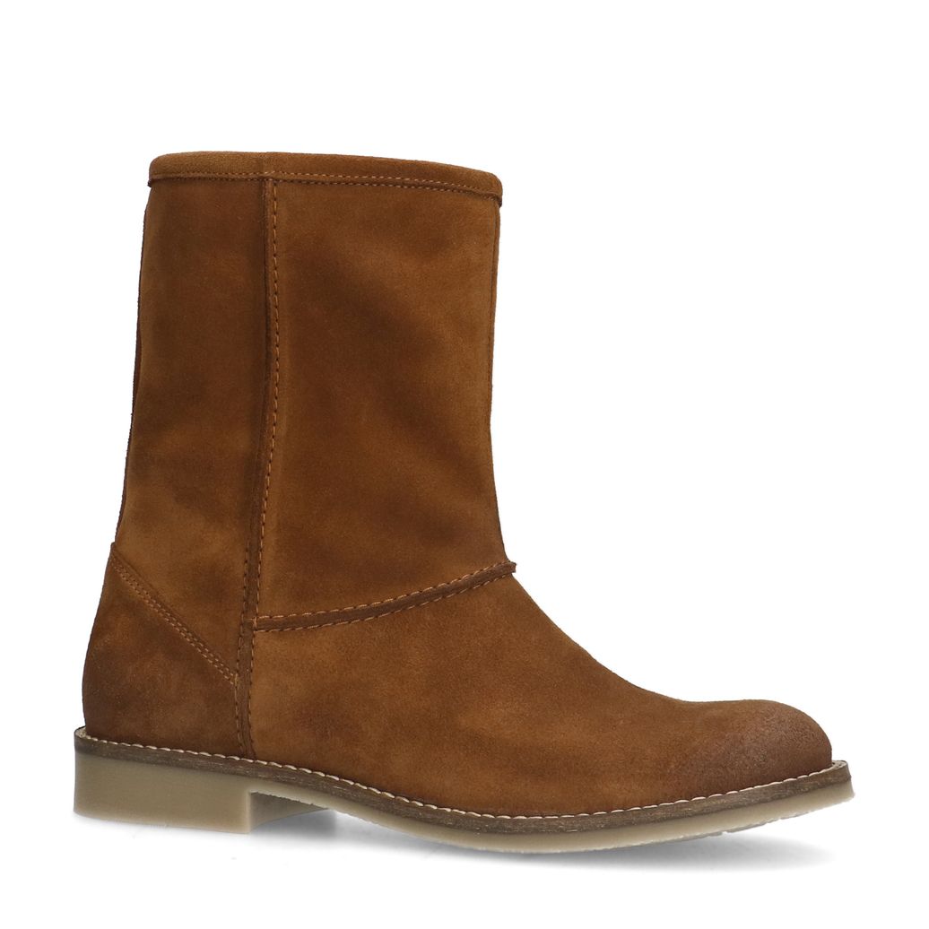 Cognac suède enkelboots met imitatiebont