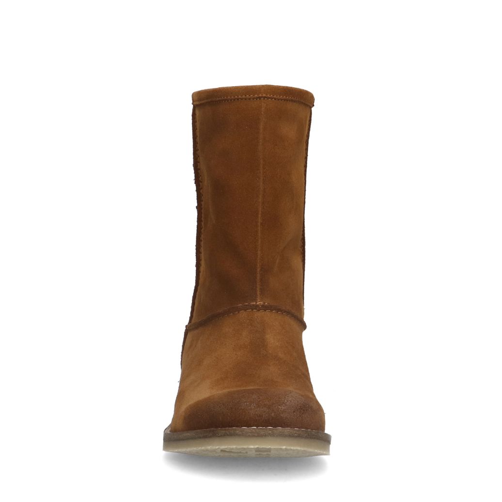 Cognac suède enkelboots met imitatiebont