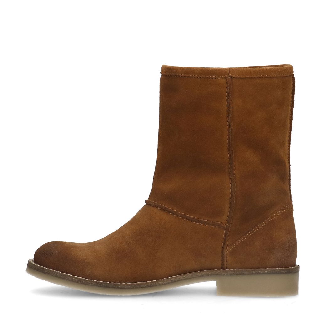Cognac suède enkelboots met imitatiebont