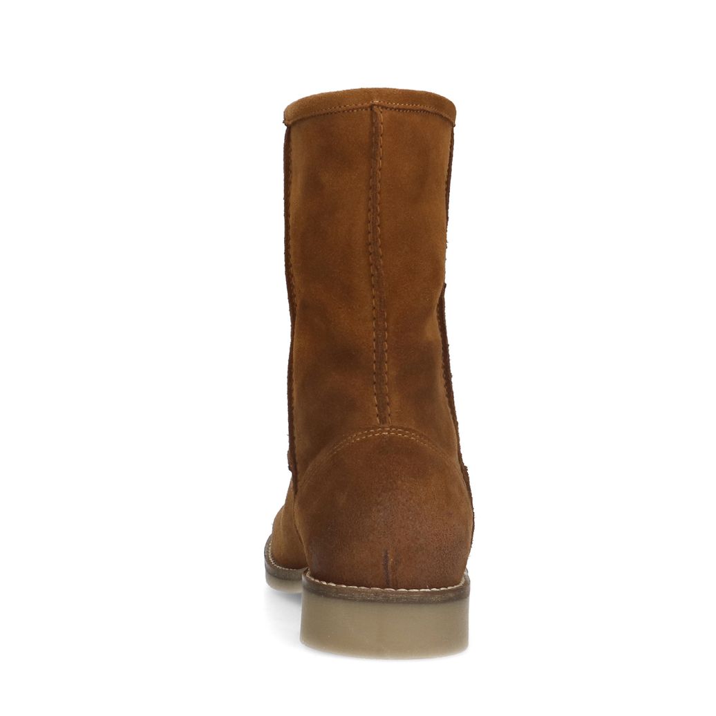 Cognac suède enkelboots met imitatiebont