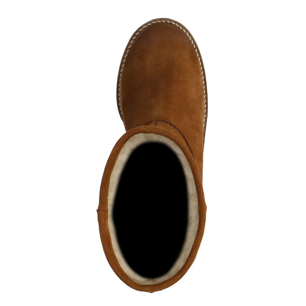 Cognac suède enkelboots met imitatiebont