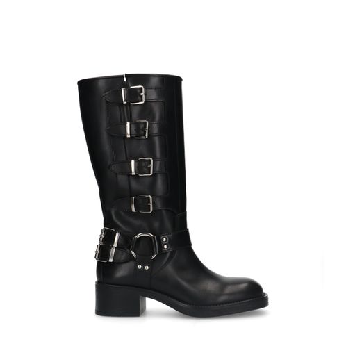 Zwarte leren multi buckle biker boots