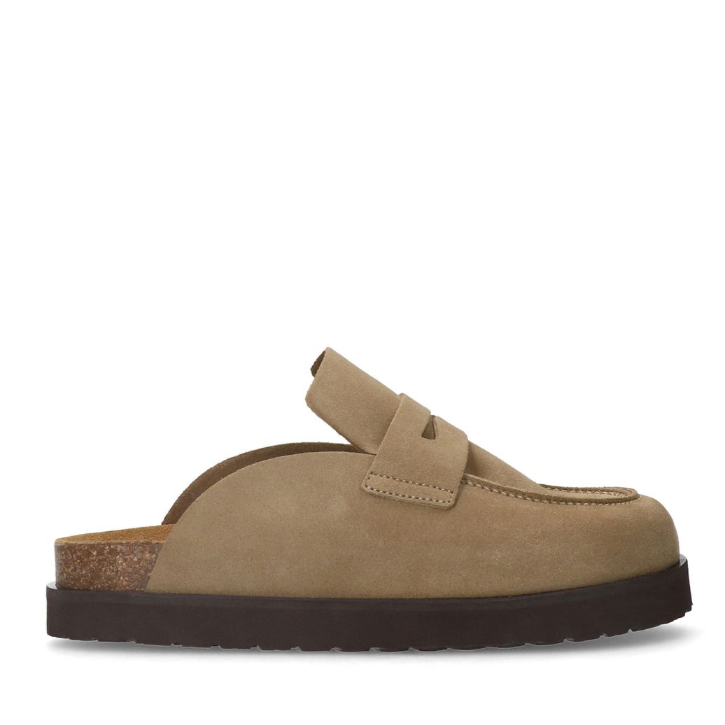 Taupefarbene Veloursleder-Slipper