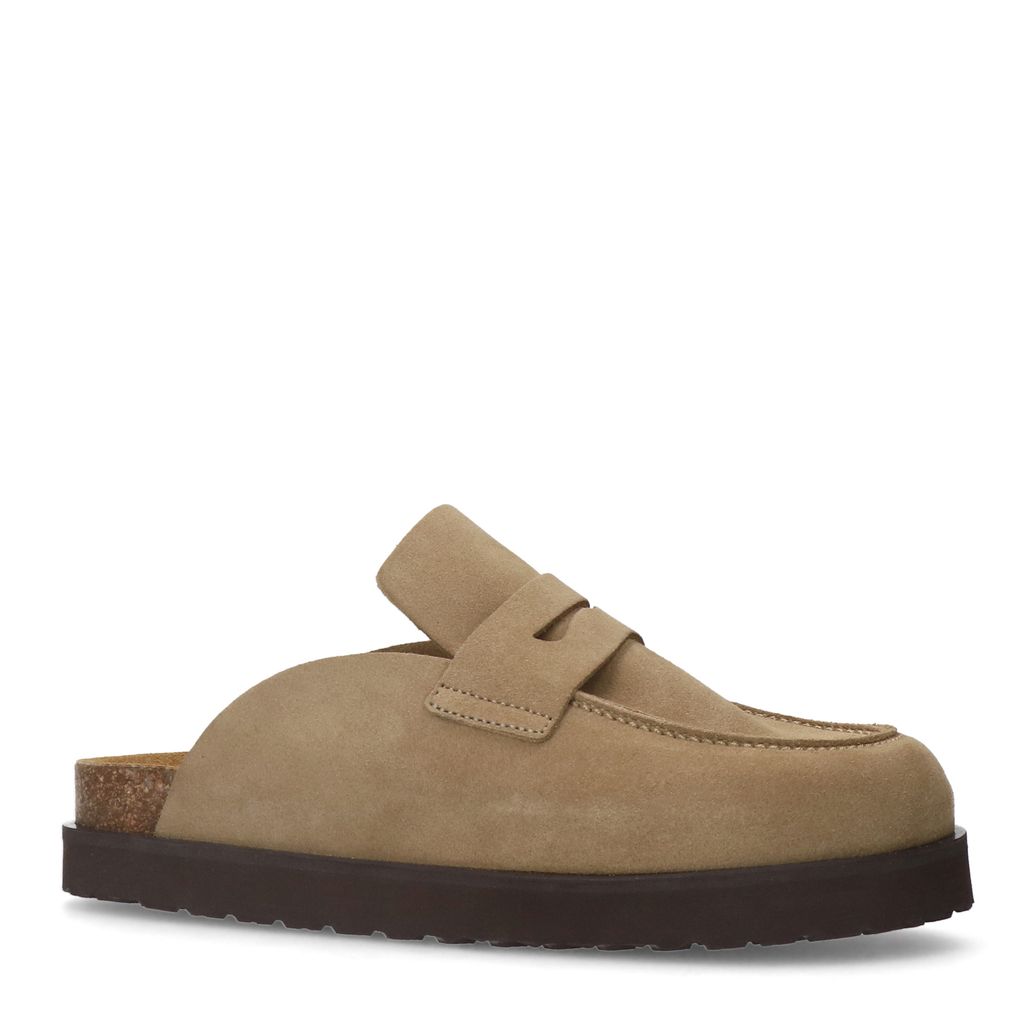 Taupefarbene Veloursleder-Slipper