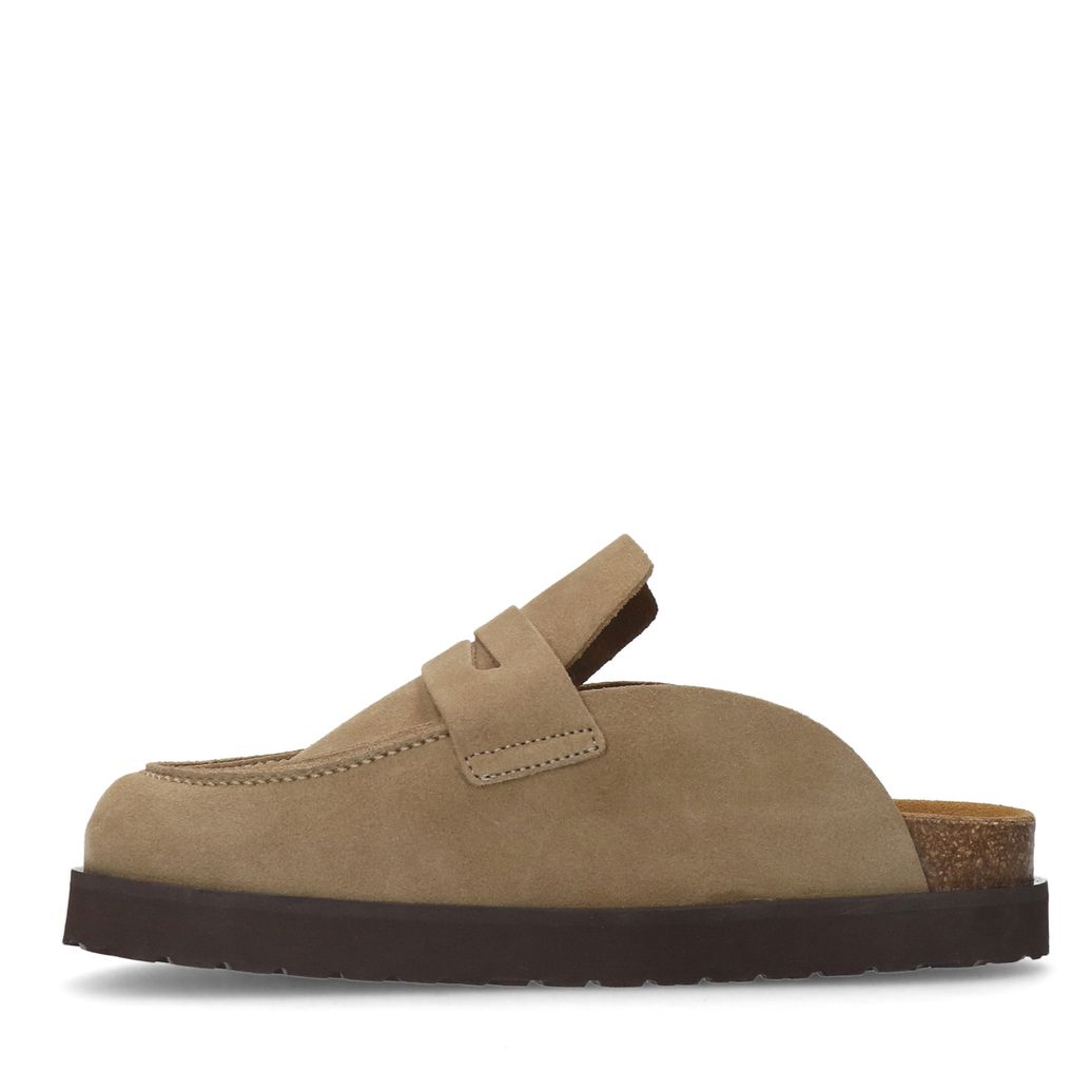 Taupefarbene Veloursleder-Slipper