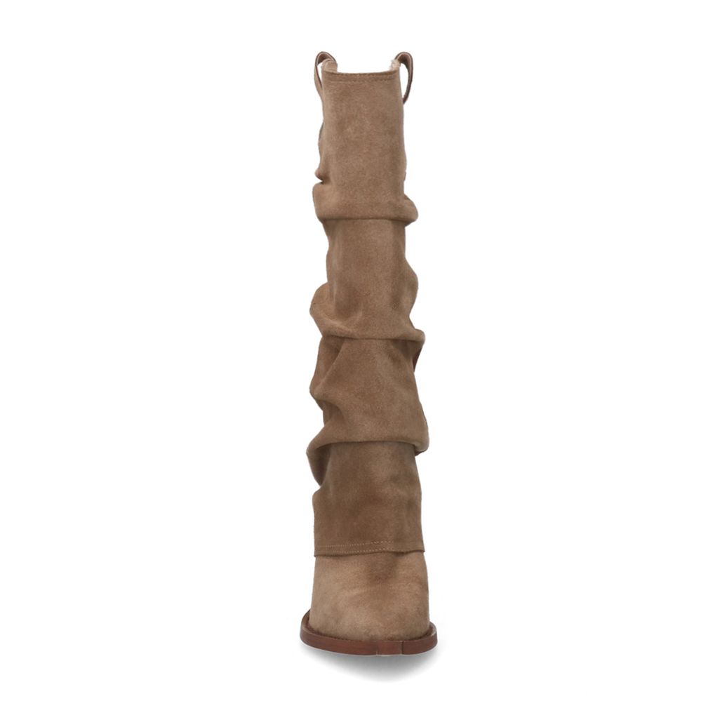 Beige suède cowboylaarzen met flap