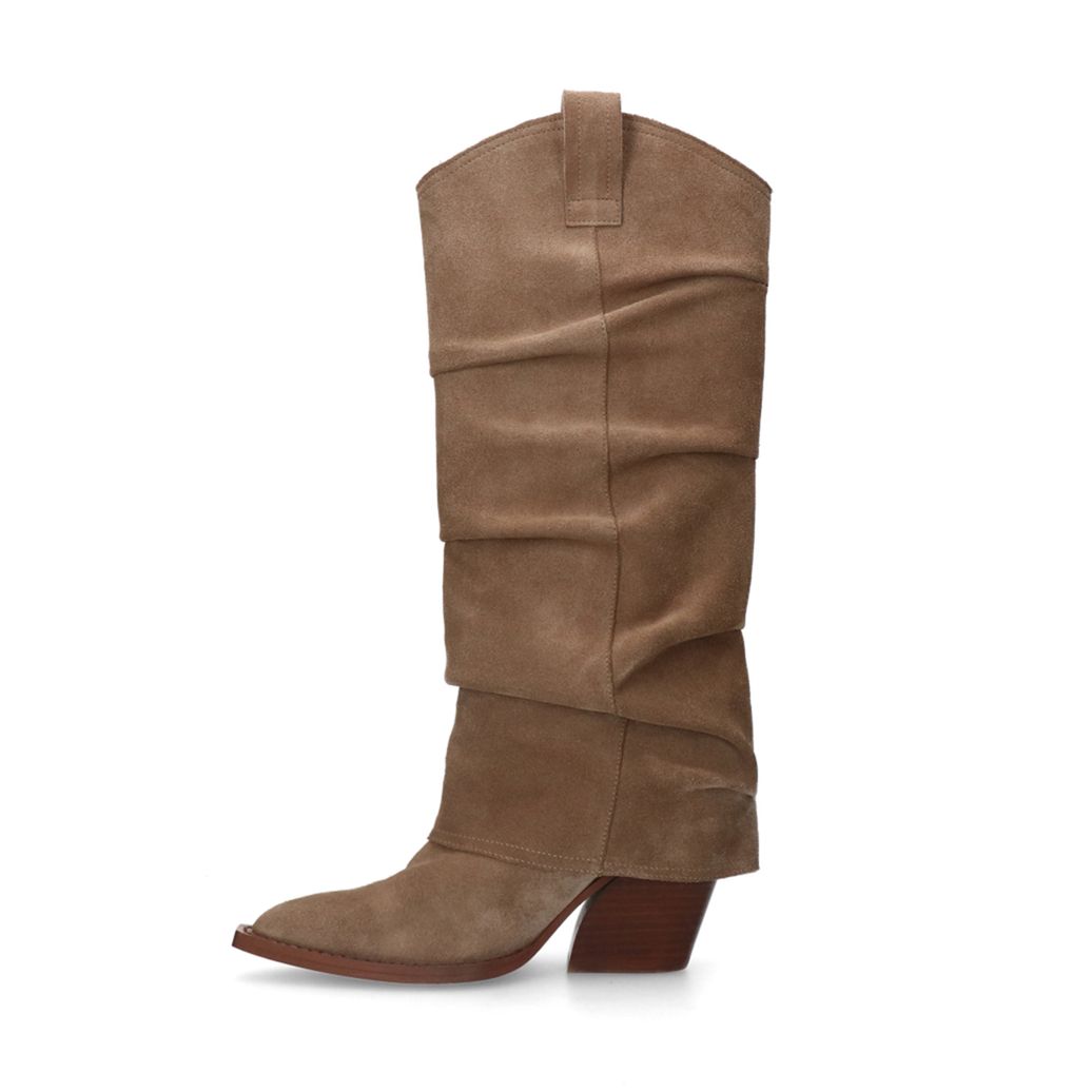 Beige suède cowboylaarzen met flap