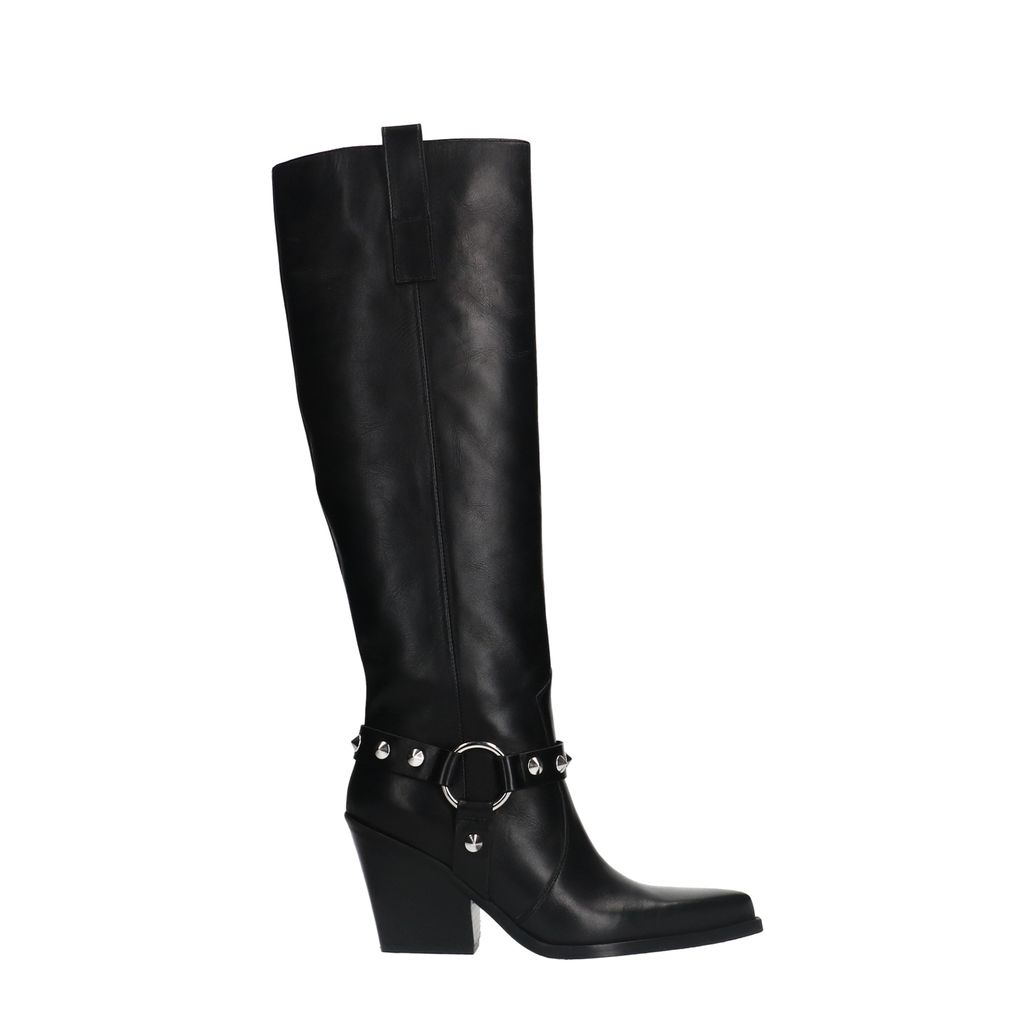 Zwarte leren cowboylaarzen met zilverkleurige studs