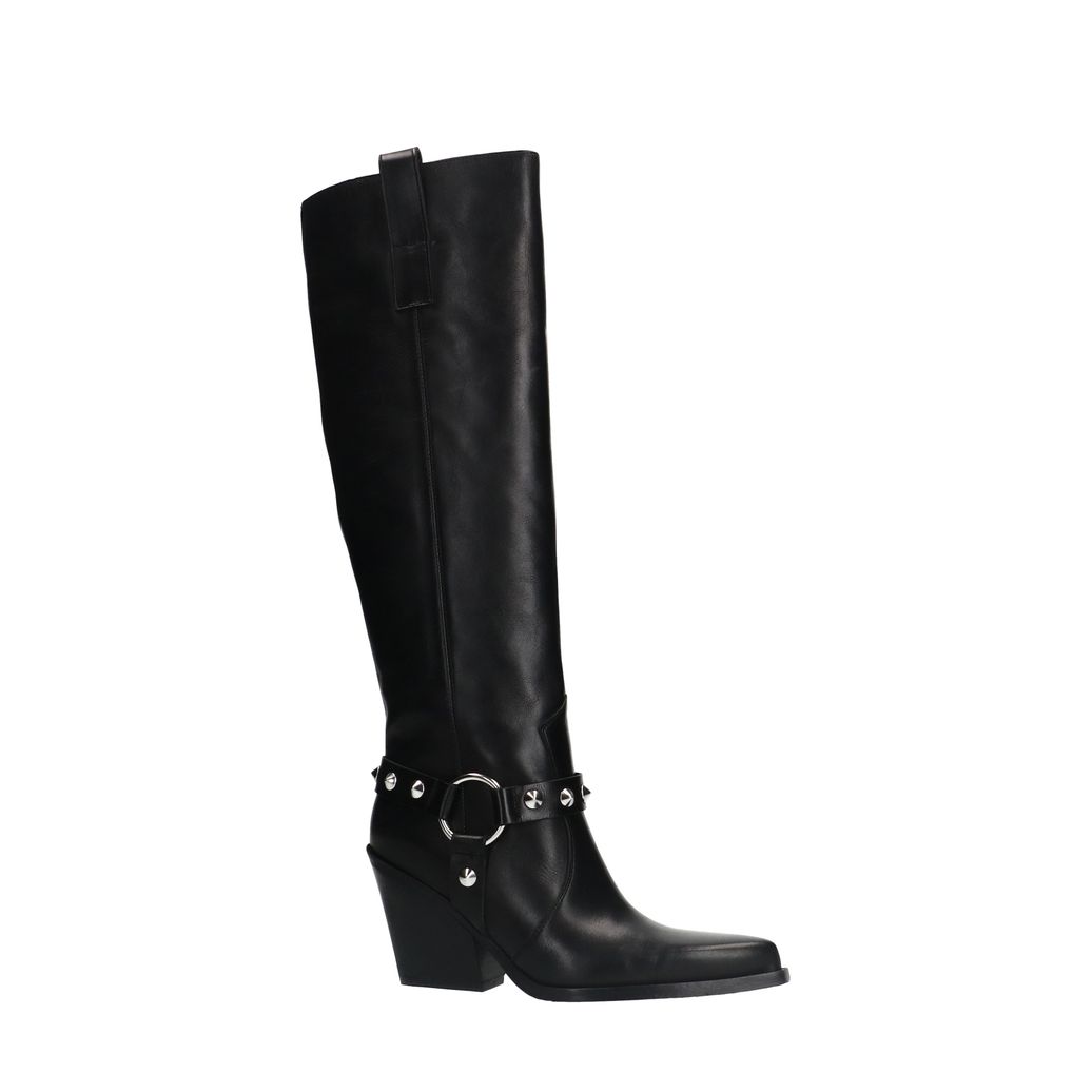 Zwarte leren cowboylaarzen met zilverkleurige studs