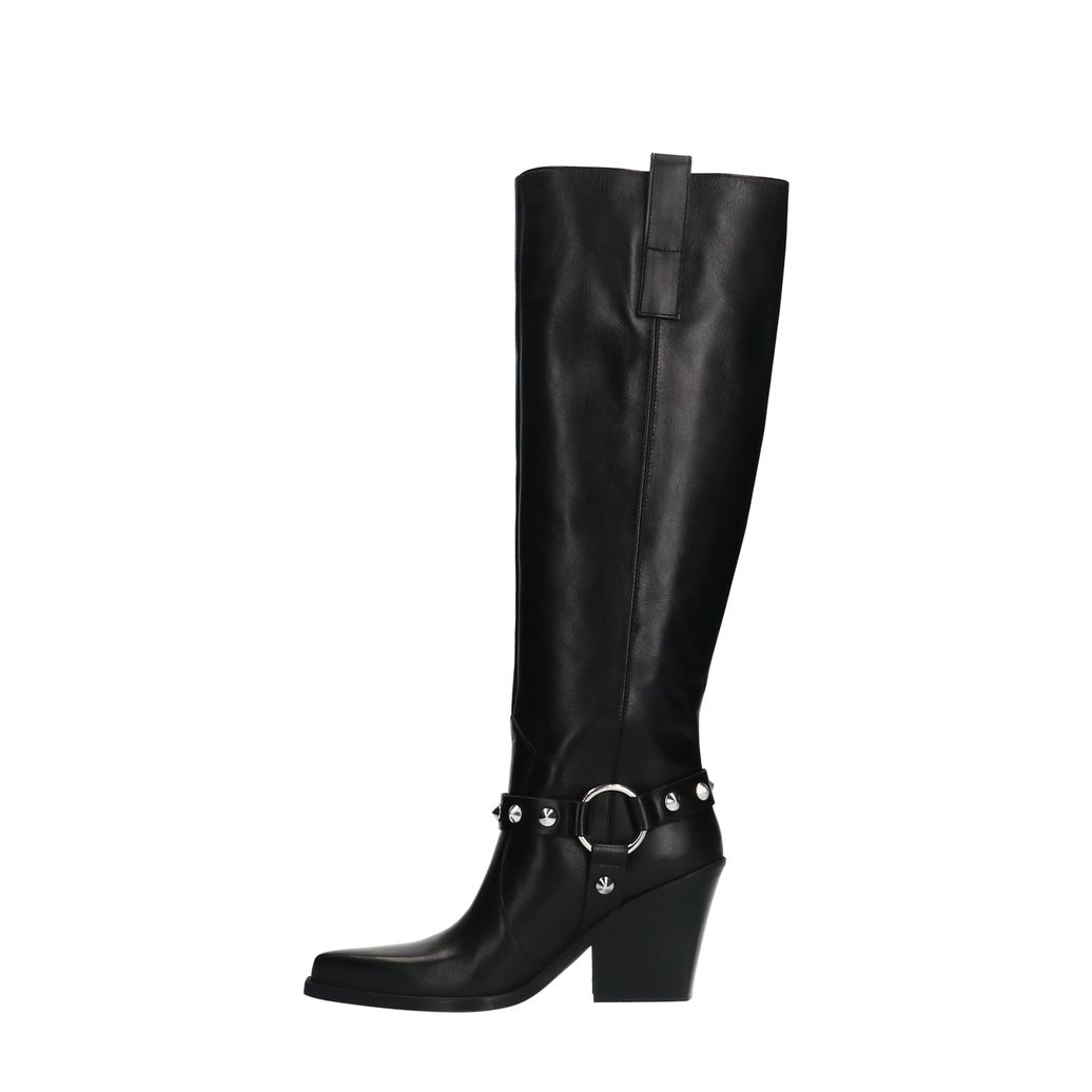 Zwarte leren cowboylaarzen met zilverkleurige studs