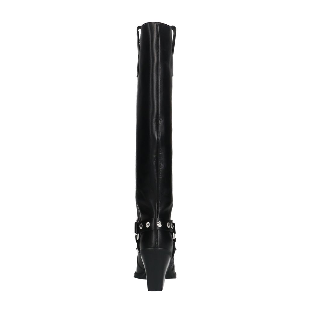 Zwarte leren cowboylaarzen met zilverkleurige studs